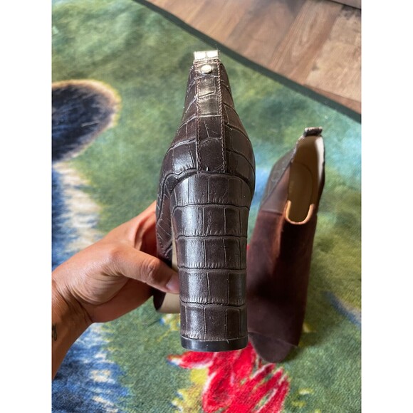 Mark Fisher Women's Ankle Open Booties Size 7.5 Block Heel Suede Croc Embossed - Picture 5 of 7